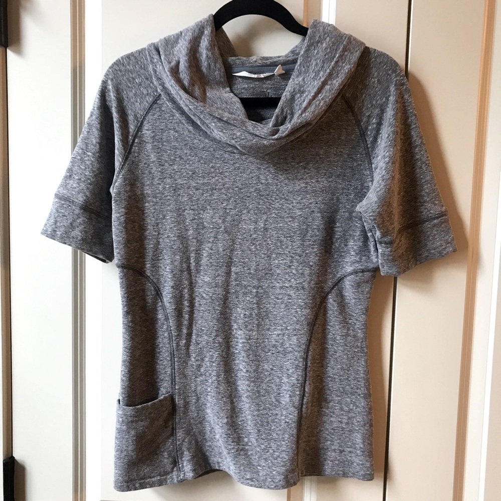 Athleta Coronado Cowl Neck sweater short sleeve marled gray size small